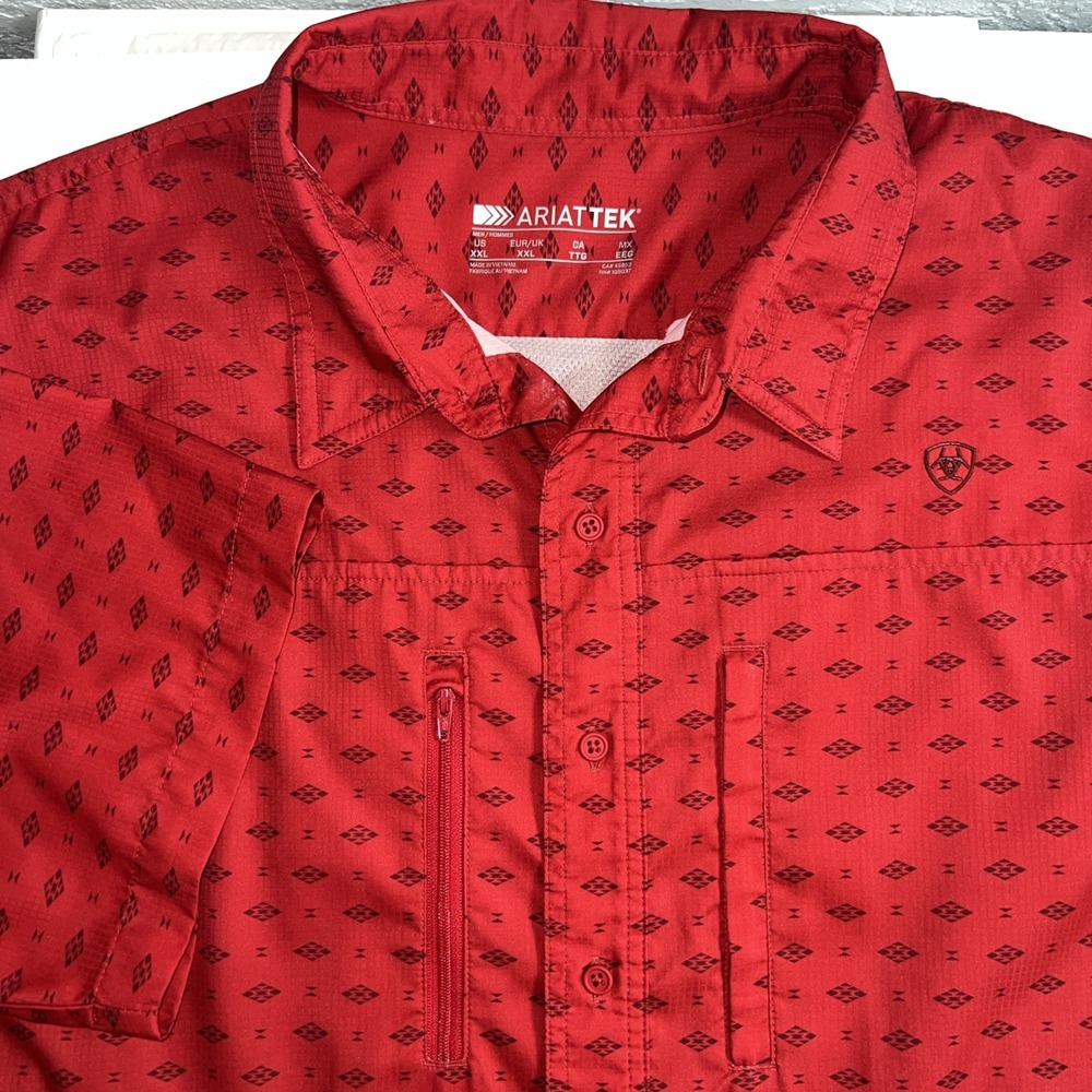 Ariat VentTEK Geometric Print Short Sleeve Button Down Shirt Red Size XXL